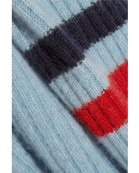 The Elder Statesman Odyssey Striped Ribbed Cashmere Turtleneck Sweater Light Blue