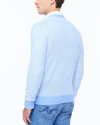 Neiman Marcus Birdseye V Neck Sweater Light Blue
