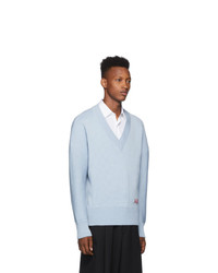AMI Alexandre Mattiussi Blue Oversized V Neck Sweater