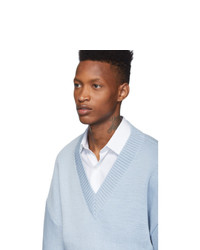 AMI Alexandre Mattiussi Blue Oversized V Neck Sweater