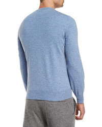 Brunello Cucinelli Cashmere V Neck Sweater Blue