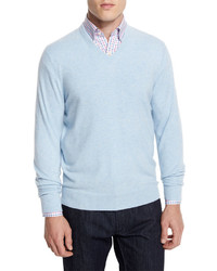 Neiman Marcus Cashmere V Neck Sweater Sky Blue
