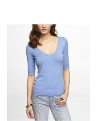 Express V Neck Zip Back Sweater Blue X Small