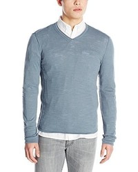 John Varvatos Long Sleeve V Neck Sweater With Pintuck Details