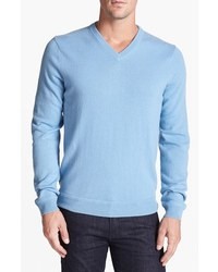 John W. Nordstrom V Neck Cashmere Sweater Blue Haze Medium