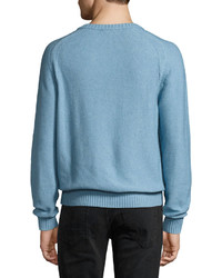 Tom Ford Raglan Cotton Cashmere Blend V Neck Sweater Sky Blue