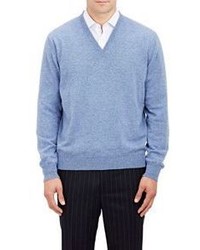 Barneys New York V Neck Sweater Blue
