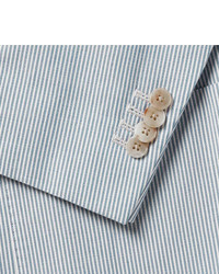Boglioli Light Blue Slim Fit Unstructured Striped Cotton Blazer