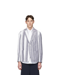 Thom Browne Navy And White Unconstructed Patch Pocket Blazer