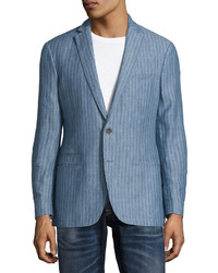 John Varvatos Star Usa Thompson Striped Two Button Soft Jacket Medium Blue