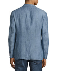 John Varvatos Star Usa Thompson Striped Two Button Soft Jacket Medium Blue