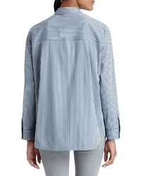 Lafayette 148 New York Brody Striped Long Sleeve Top Blue Storm
