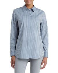Lafayette 148 New York Brody Striped Long Sleeve Top Blue Storm