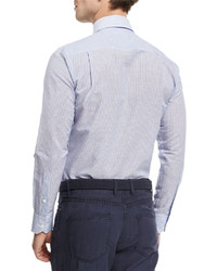 Peter Millar Chambray Striped Long Sleeve Sport Shirt Blue Stripes