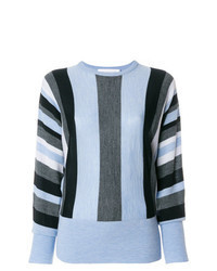 Light Blue Vertical Striped Crew-neck Sweater
