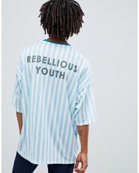 ASOS DESIGN Longline Oversized Vertical Stripe T Shirt With Rebelious Youth Back Print