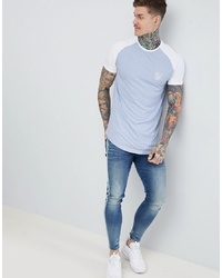Siksilk Ribbed Curved Hem T Shirt In Pastle Blue