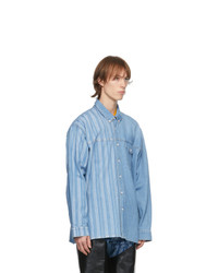 Martine Rose Blue Denim Stripe Paneled Shirt