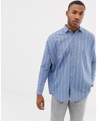 ASOS DESIGN Oversized Drop Shoulder Denim Stripe Shirt