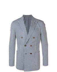 Light Blue Vertical Striped Double Breasted Blazer