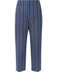 Burberry Cropped Striped Wool Blend Jacquard Straight Leg Pants