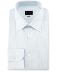 Ermenegildo Zegna 100fili Fine Stripe Dress Shirt Whitelight Blue