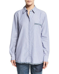 Thakoon Addition Striped Crossover Back Shirt Bluewhite