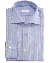 Kiton Alternating Fine Stripe Woven Dress Shirt Bluerust