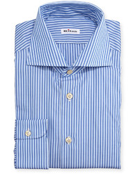 Kiton Bengal Stripe Woven Dress Shirt Blue