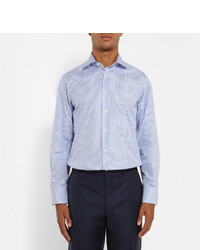 Canali Blue Slim Fit Striped Cotton Shirt