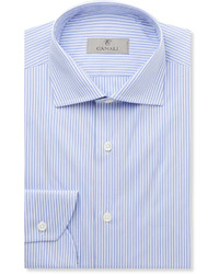 Canali Blue Slim Fit Striped Cotton Shirt
