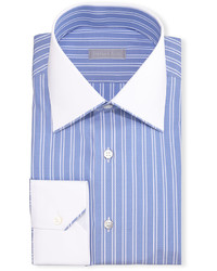 Stefano Ricci Contrast Collar Bold Stripe Dress Shirt Blue