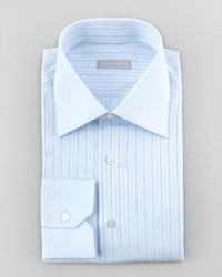 Stefano Ricci Contrast Collar Striped Dress Shirt Blue