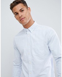 Abercrombie & Fitch Icon Logo Stripe Slim Fit Oxford Shirt In Blue Stripe