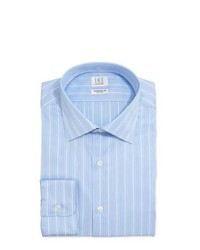 Ike Behar Long Sleeve Striped Poplin Dress Shirt Sky Blue