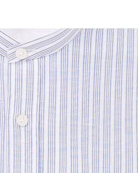 Hugo Boss Jowis Slim Fit Grandad Collar Striped Cotton And Linen Blend Shirt