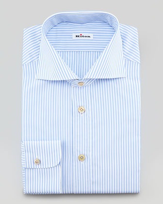 Kiton Striped Dress Shirt Whitelight Blue | Where to buy & how to wear