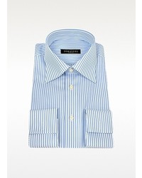 Forzieri Light Blue And White Stripe French Cuff Cotton Dress Shirt