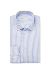 Etro Light Blue Slim Fit Striped Cotton Poplin Shirt