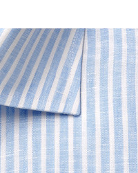 Canali Light Blue Slim Fit Striped Linen Shirt