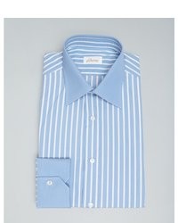 Brioni Light Blue Striped Cotton Point Collar Dress Shirt