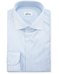 Brioni Multi Stripe Cotton Dress Shirt Blue