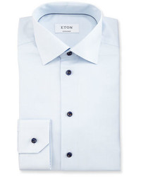Eton Slim Textured Cotton Dress Shirt Light Blue