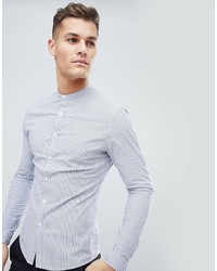 ASOS DESIGN Smart Skinny Stripe Work Shirt With Grandad Collar