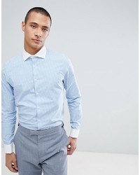 ASOS DESIGN Smart Stretch Slim Stripe Shirt With Cutaway Collar And Double Cuffs