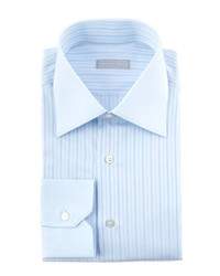 Stefano Ricci Contrast Collar Striped Dress Shirt Blue