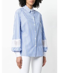 Ki6 Striped Embroidered Cuff Shirt