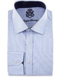 English Laundry Striped Long Sleeve Dress Shirt Blue