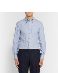 Thom Sweeney Blue Slim Fit Striped Slub Cotton Oxford Shirt