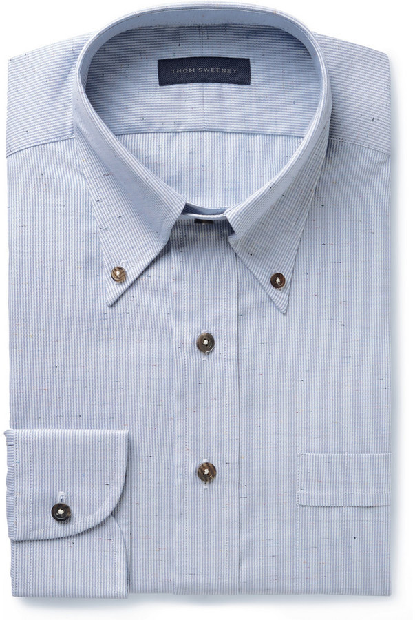 Thom Sweeney Blue Slim Fit Striped Slub Cotton Oxford Shirt, $385 | MR ...